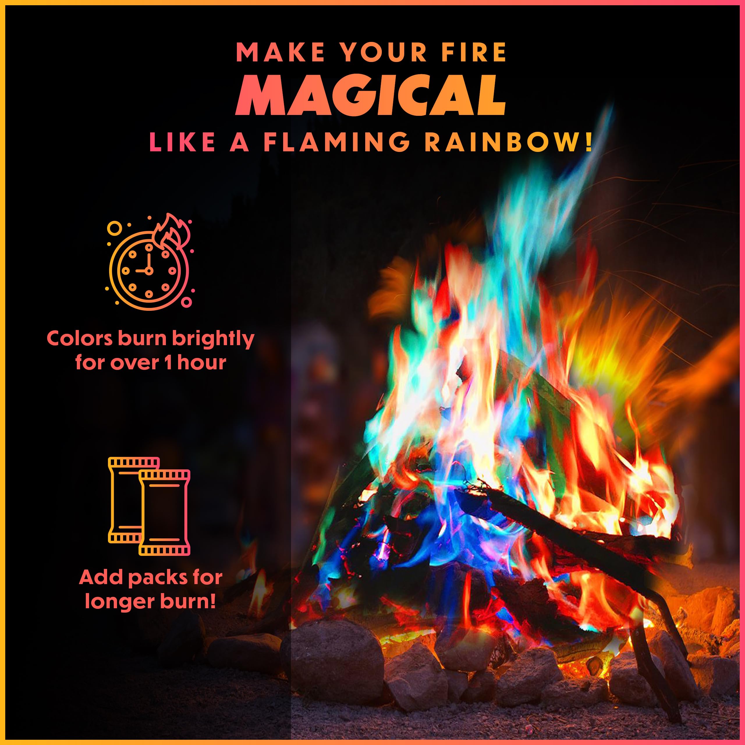 Magical Flames packets held in hand to show compact size