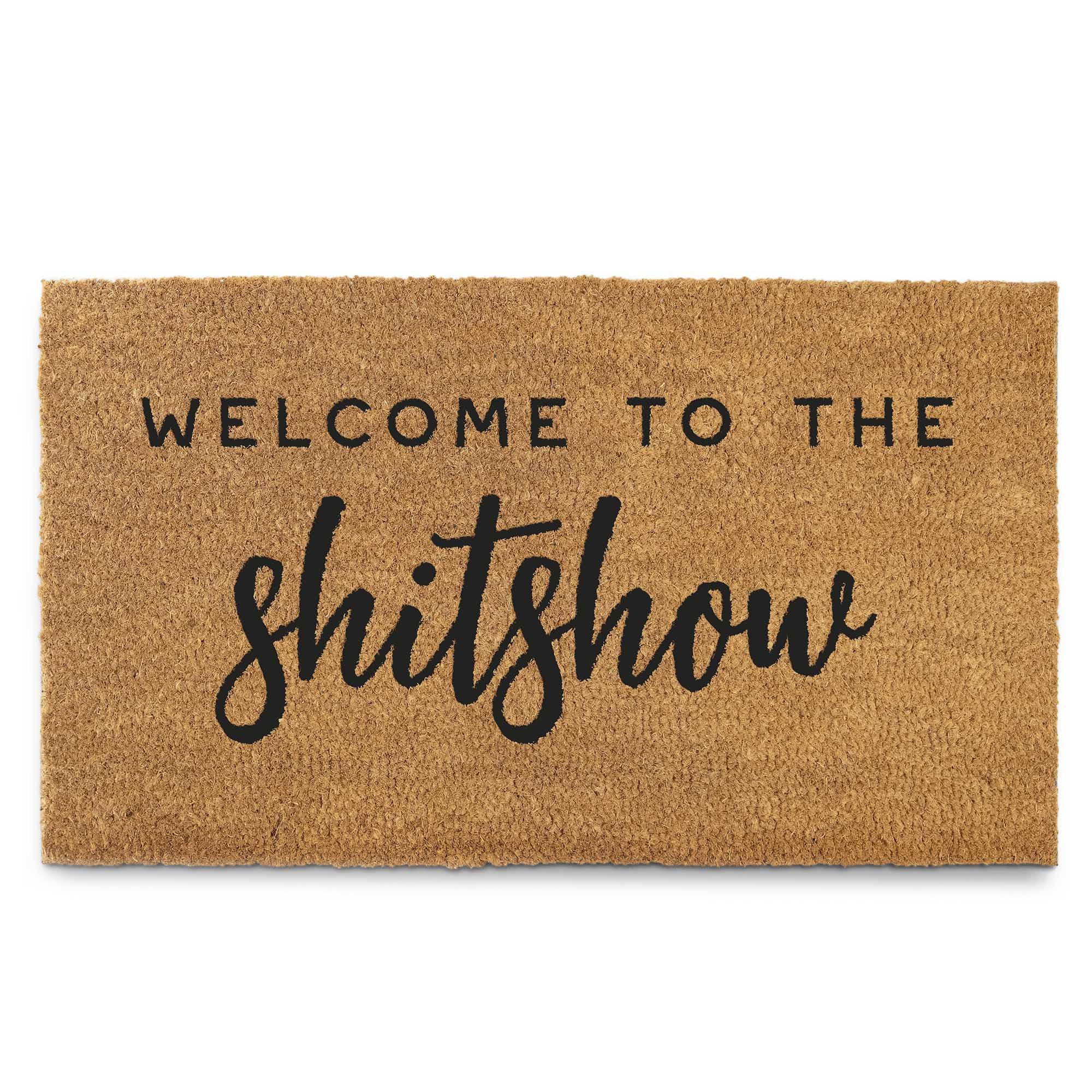 MAINEVENT front view of doormat showing bold welcome message and curb appeal