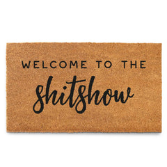 MAINEVENT front view of doormat showing bold welcome message and curb appeal