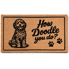 MAINEVENT front view of how doodle you do doormat welcoming guests