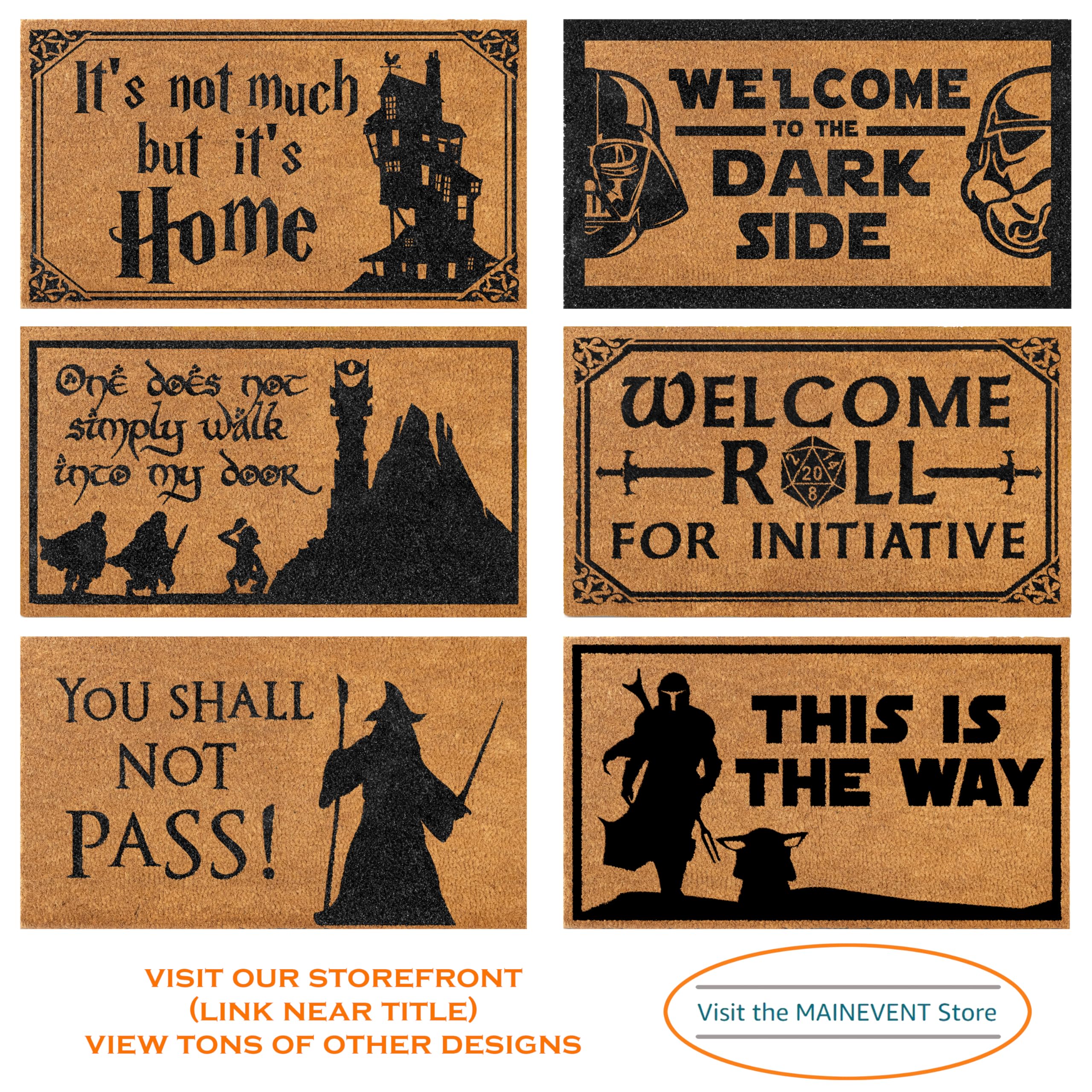 MAINEVENT doormat beside a standard door highlighting the 30x17 inch size