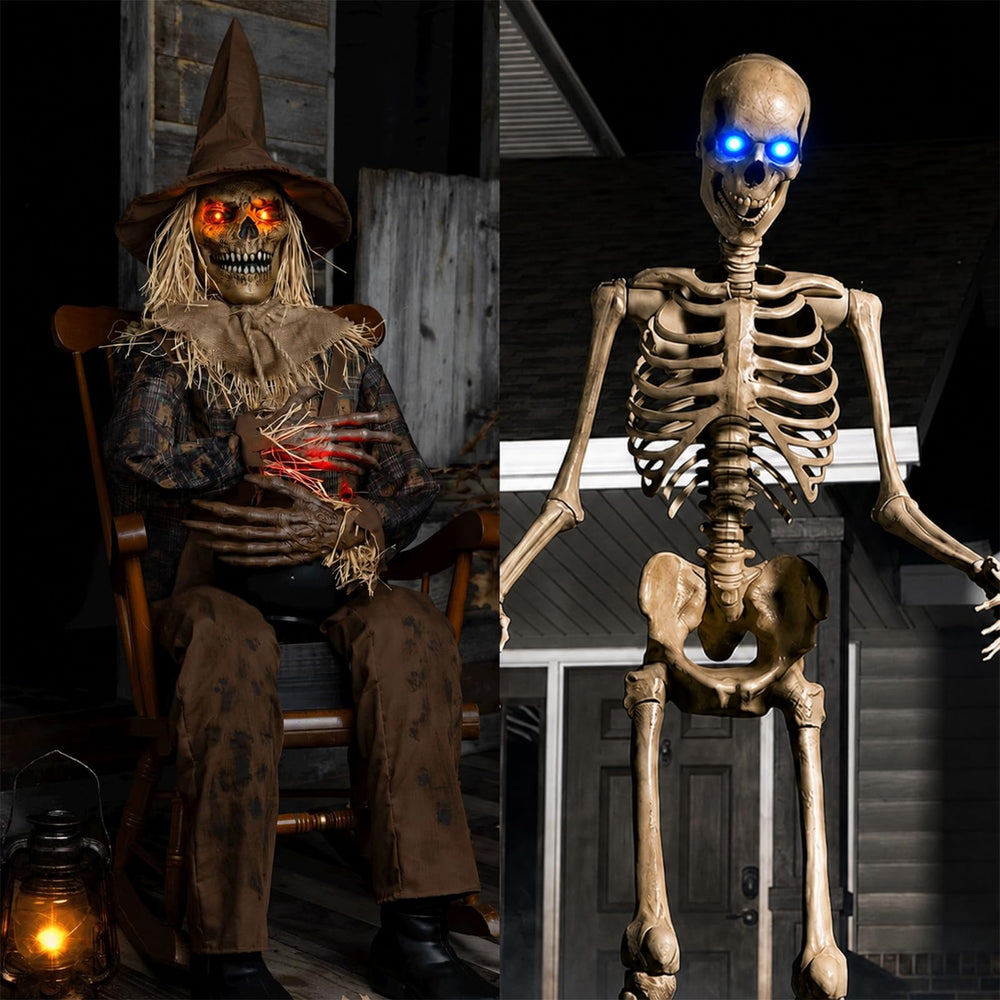Makevivi eyes installed in a skeleton prop creating a creepy animated stare