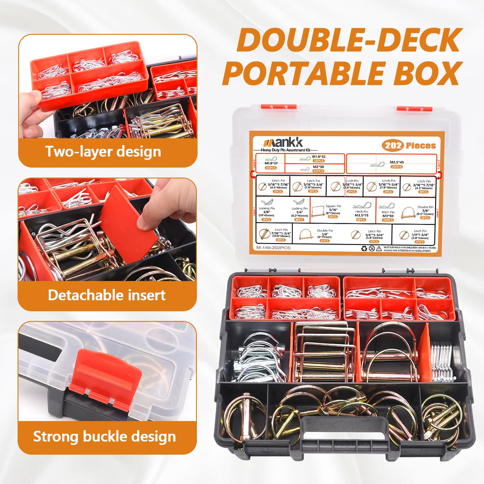 mankk pins beside ruler showing size range for correct fit benefit