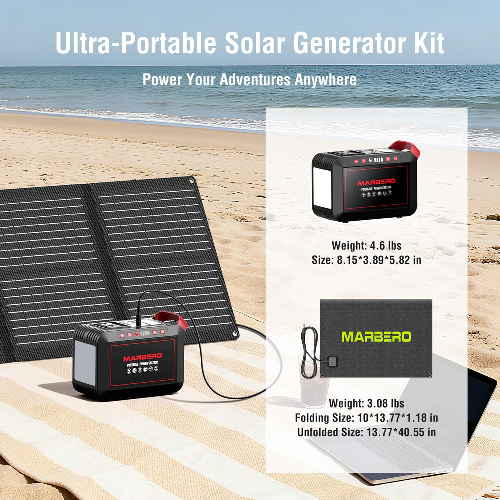 MARBERO foldable 60W solar panel top view highlighting compact portability