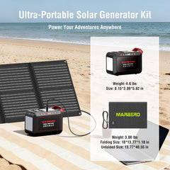 MARBERO foldable 60W solar panel top view highlighting compact portability