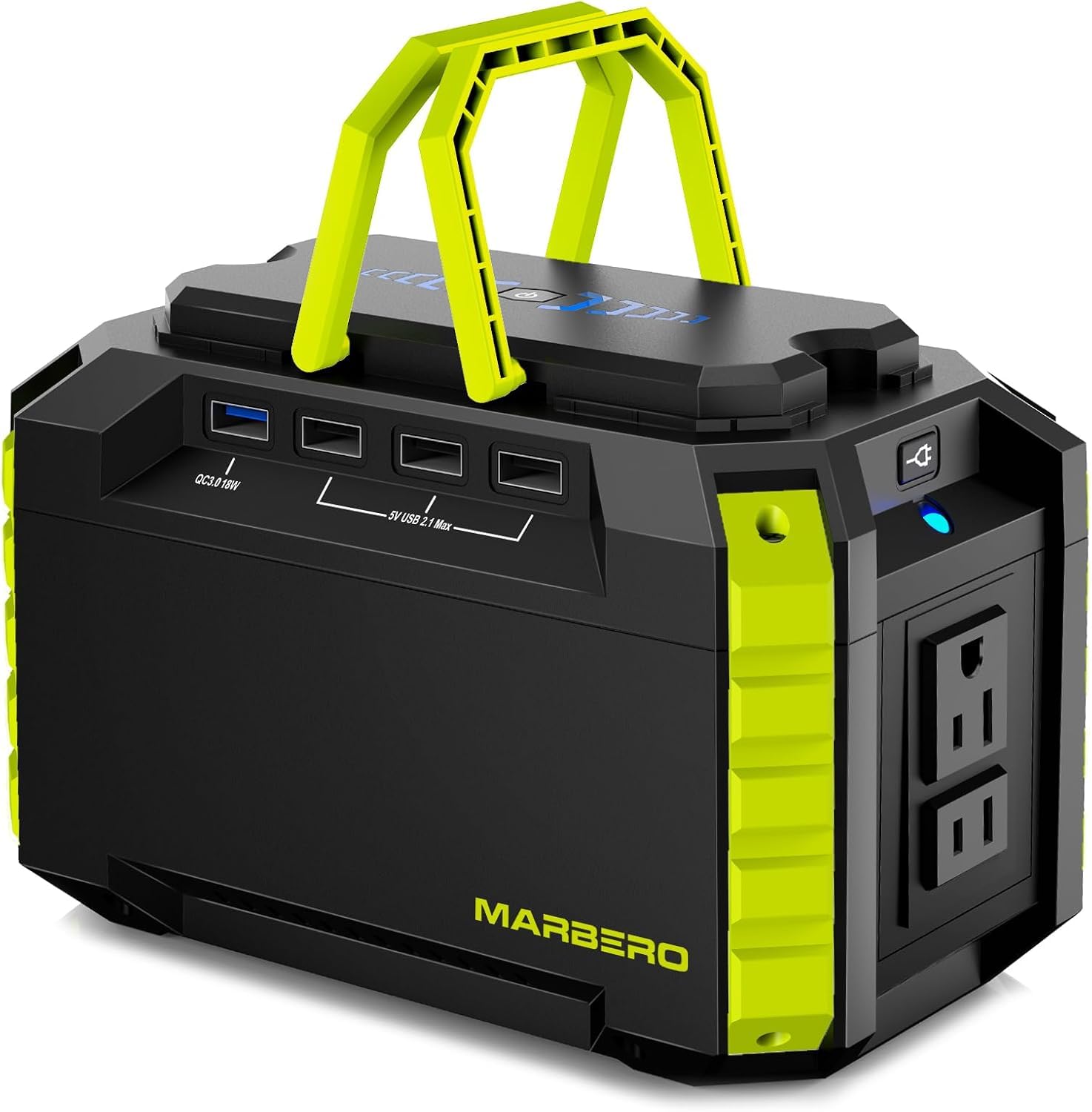 MARBERO front panel showing AC and USB ports for versatile charging