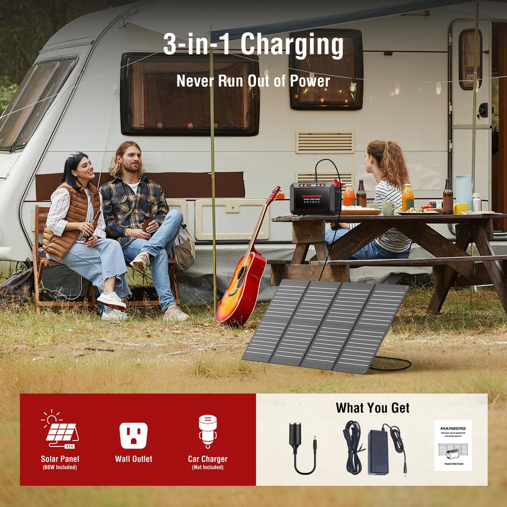MARBERO unfolded solar panel angled toward sun for efficient charging