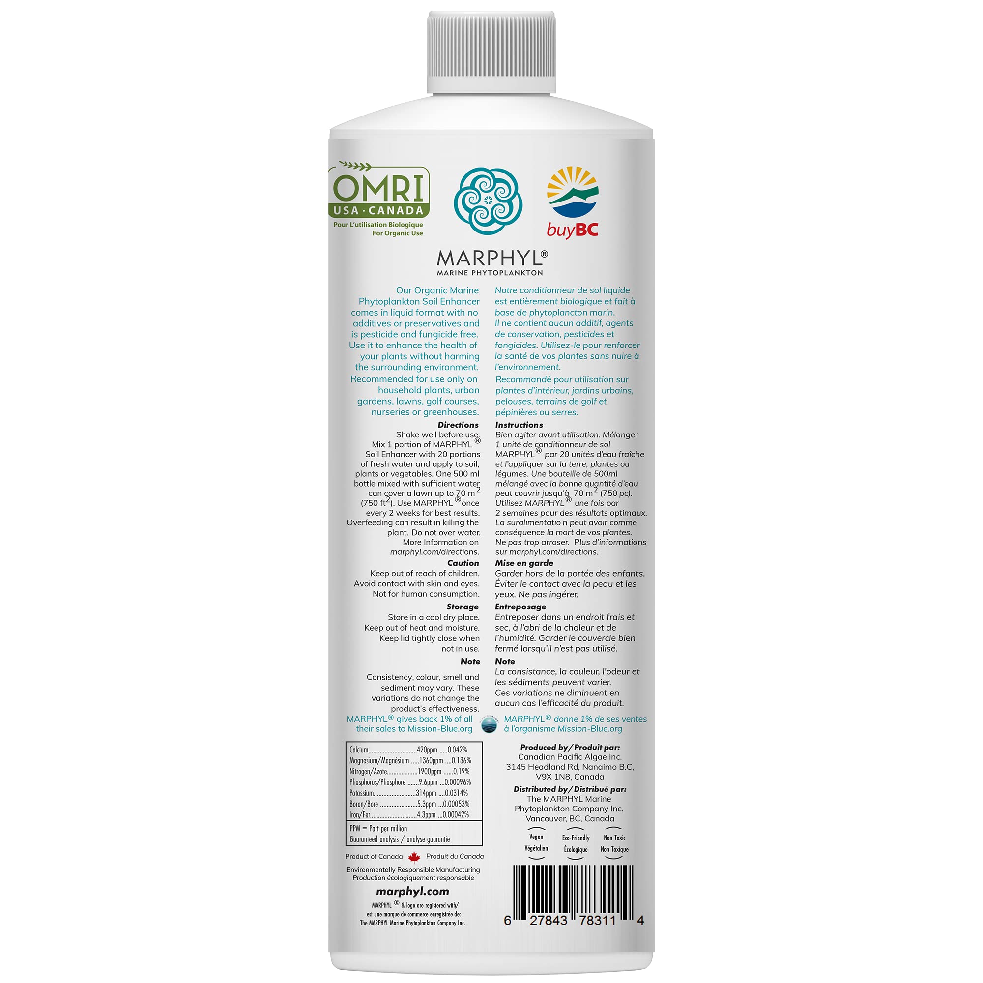 MARPHYL ingredients label closeup highlighting organic components