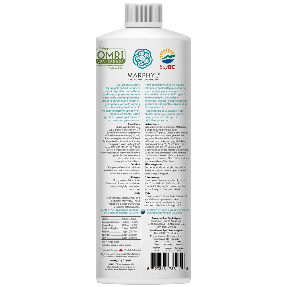 MARPHYL ingredients label closeup highlighting organic components