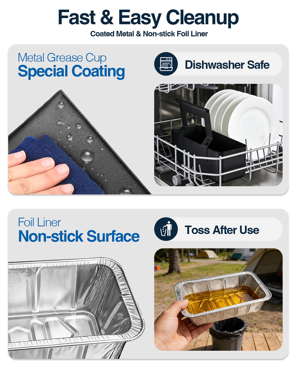 Matchwaves grease cup on outdoor grill cart illustrating neat grilling setup
