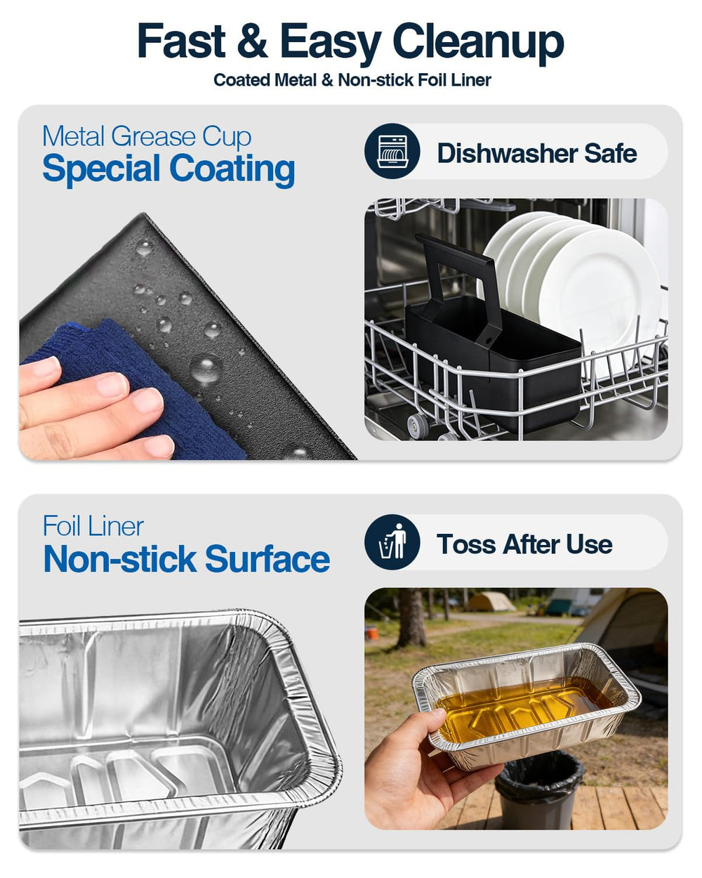 Matchwaves grease cup on outdoor grill cart illustrating neat grilling setup