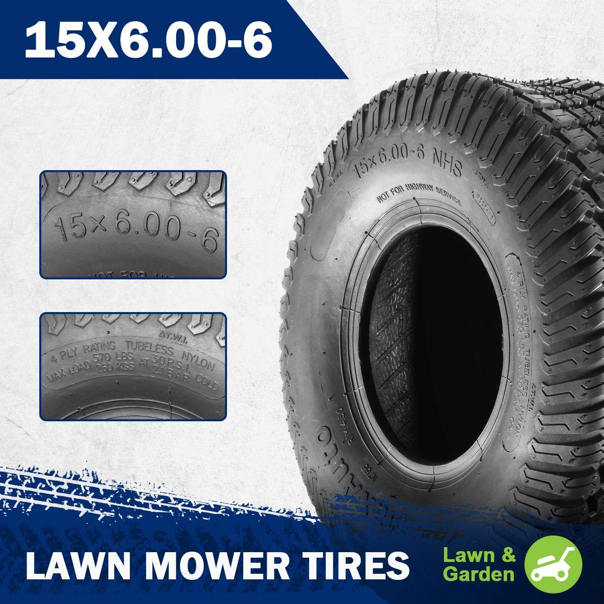MaxAuto close-up of turf-tech tread pattern, shows traction with low turf damage