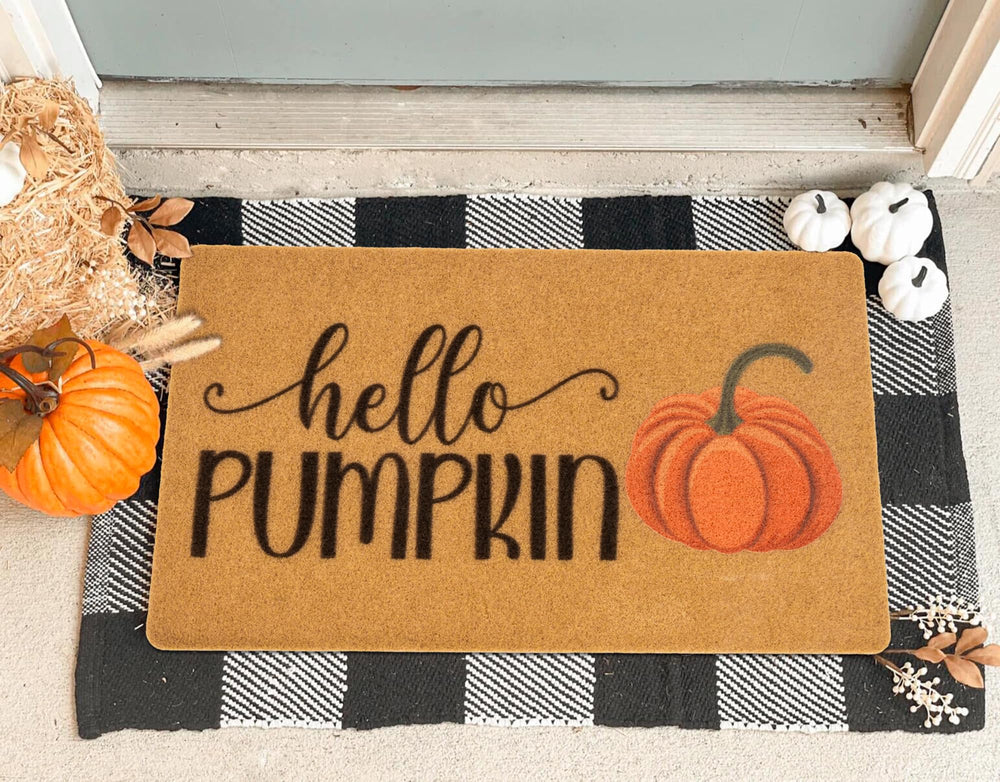 Mealah Hello Pumpkin front view showing fall design and welcome message for seasonal greeting