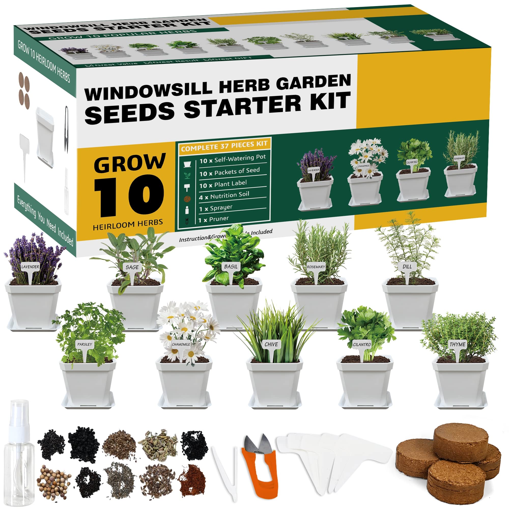 Meekear front packaging showing full indoor herb kit and contents for easy setup