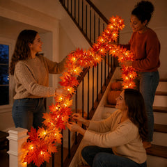 Meknow garland draped across mantel creating cozy holiday atmosphere