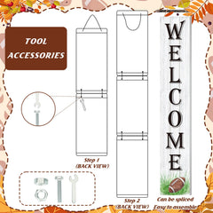 Memorywuu porch sign next to door frame showing scale and tall vertical presence