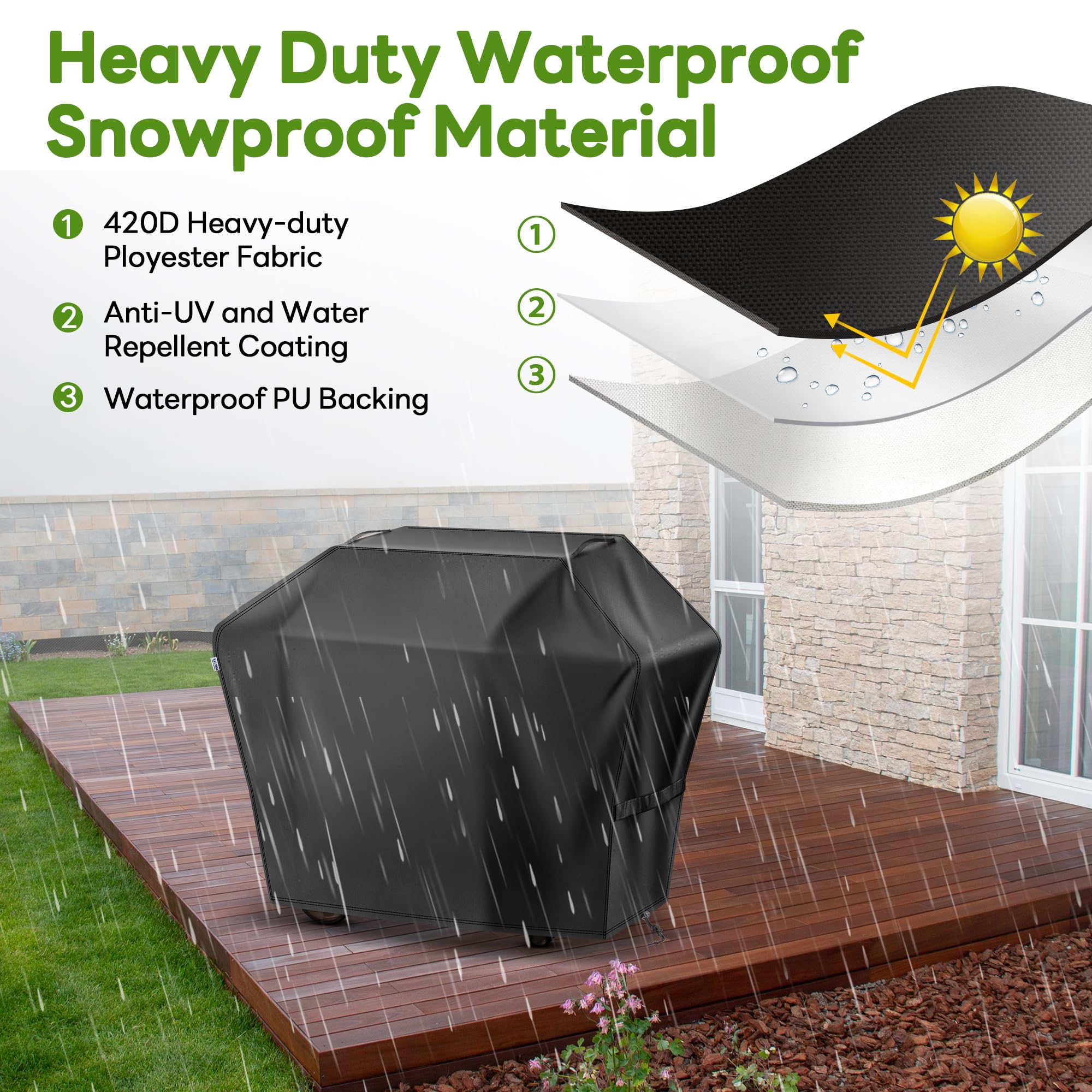 Mepple rear drawcord fastening shown for a snug, weatherproof seal