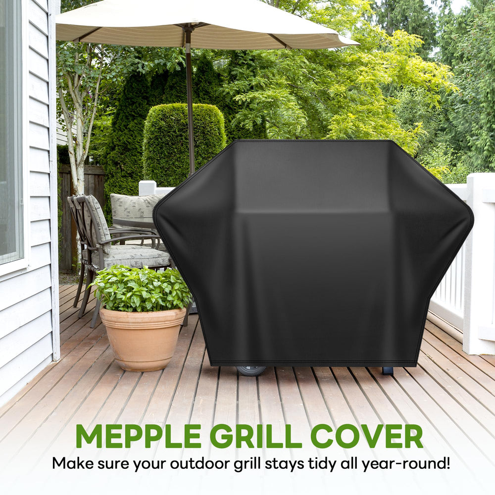 Mepple size comparison with person to show scale and fit on grill