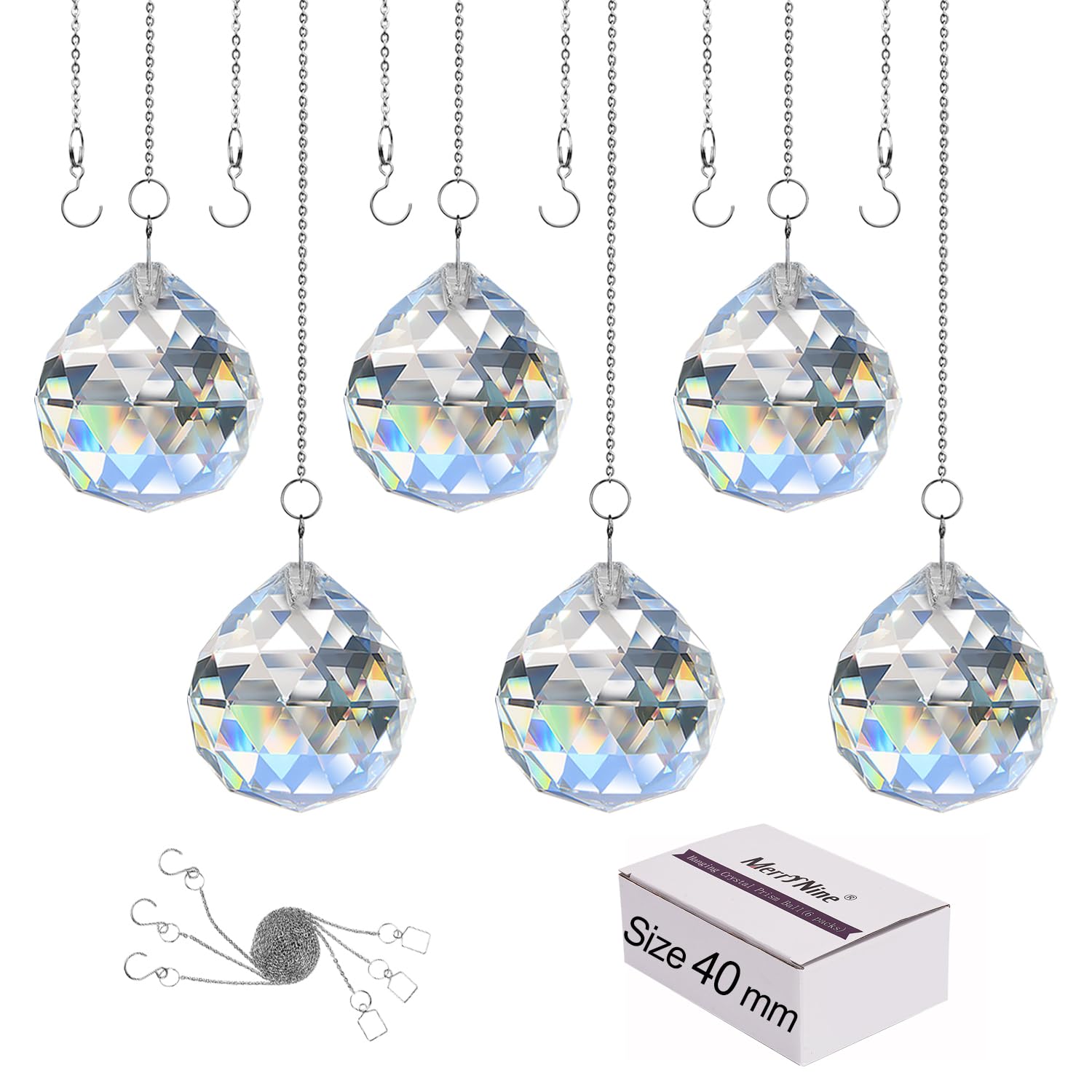 MerryNine front packaging showing crystal suncatcher set and benefits