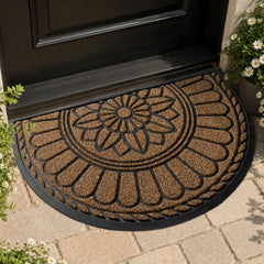 Mibao half round front view showing welcome mat protecting entryway