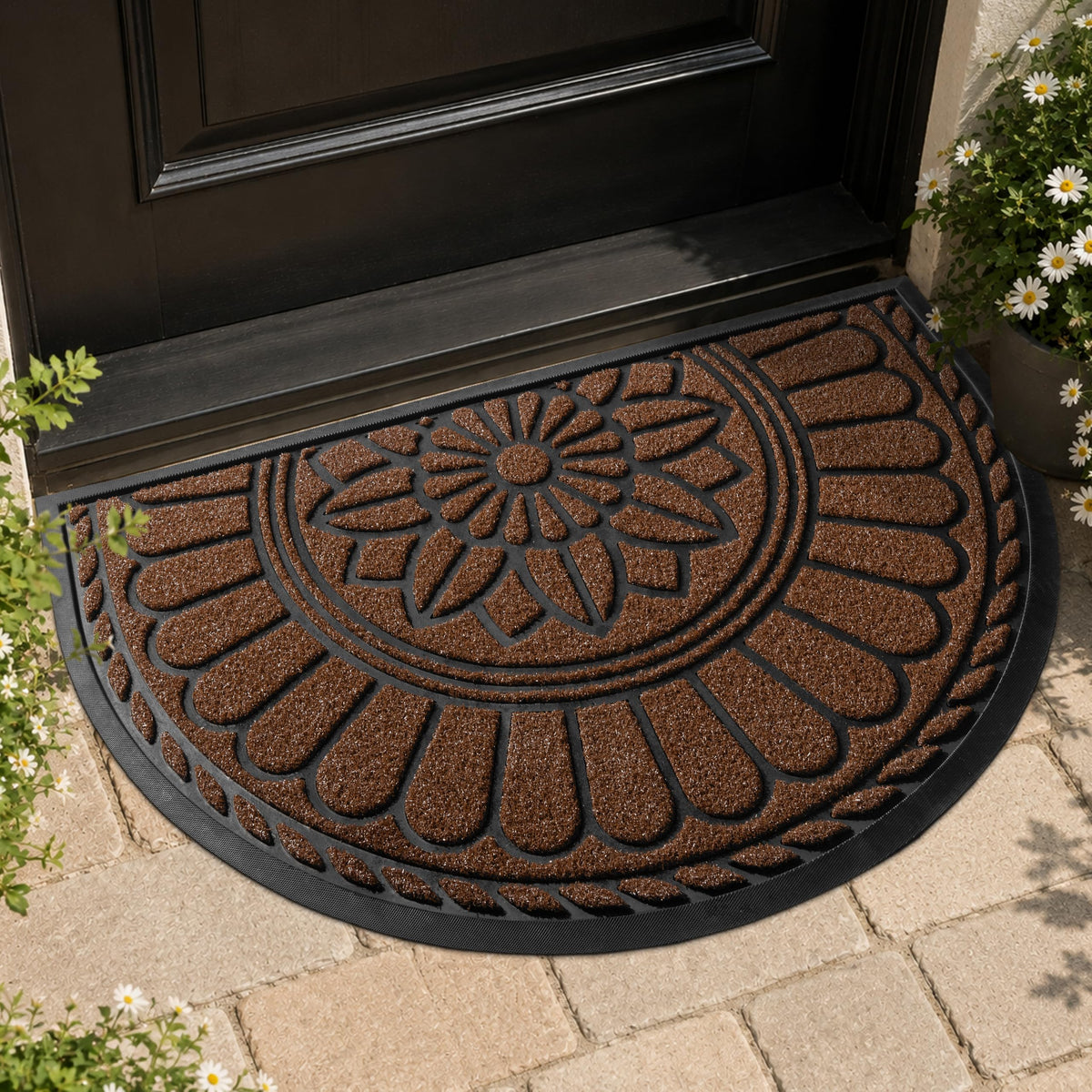 Mibao front view half-round mat showing welcome area and durability