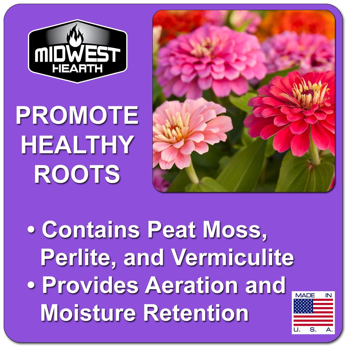 Midwest Hearth potting soil in a flowerpot demonstrating improved rooting and moisture control