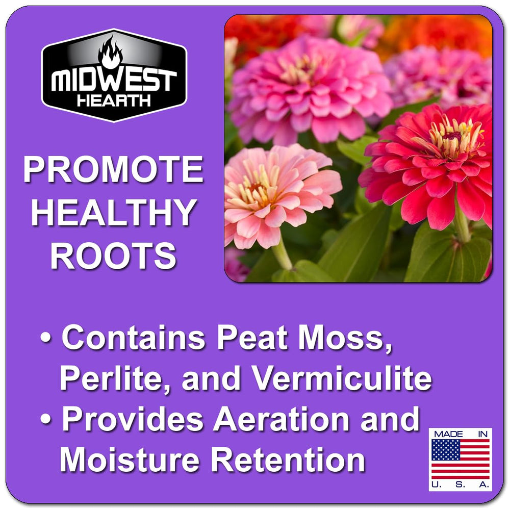Midwest Hearth potting soil in a flowerpot demonstrating improved rooting and moisture control