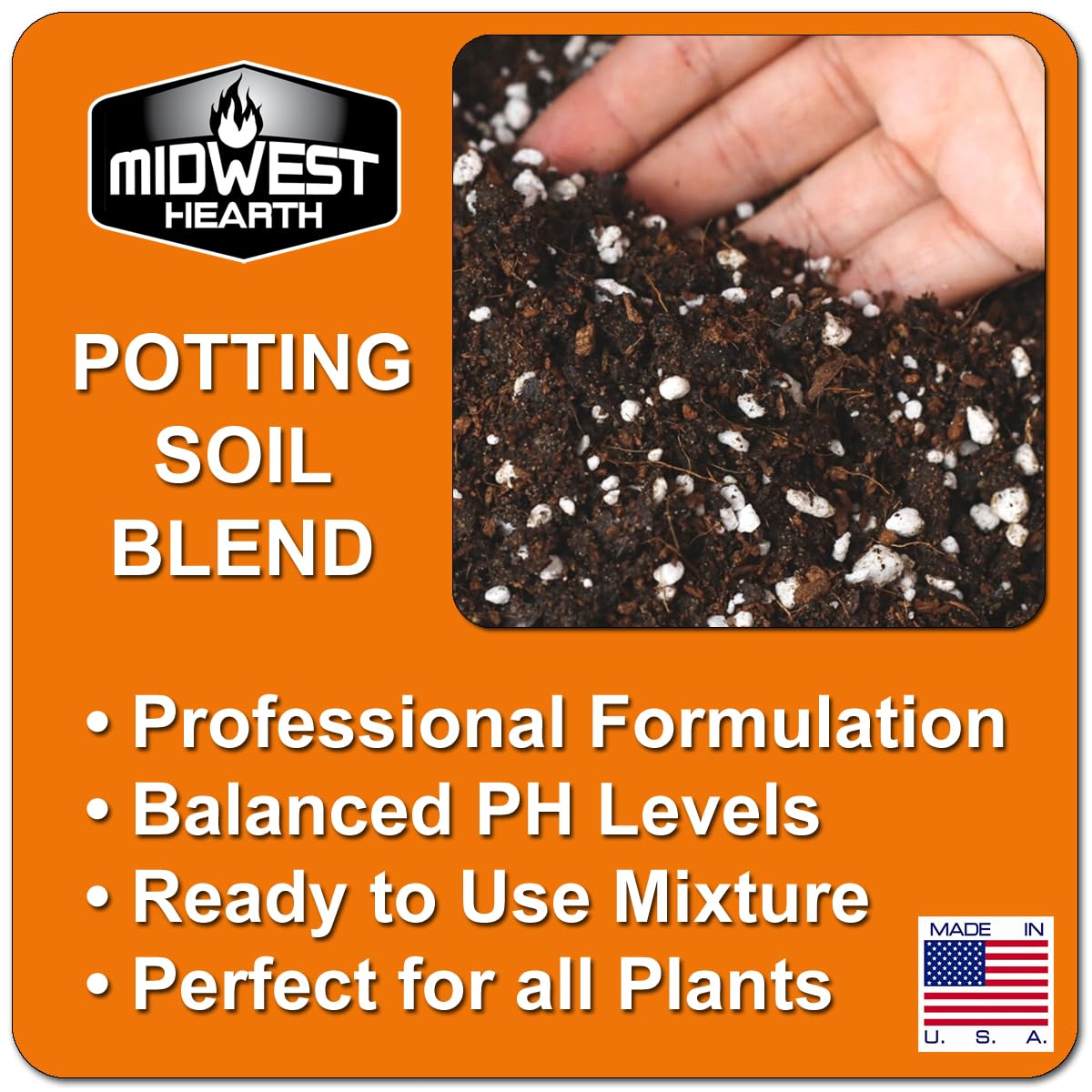 Midwest Hearth close-up of mix texture showing peat moss, perlite, vermiculite for good aeration
