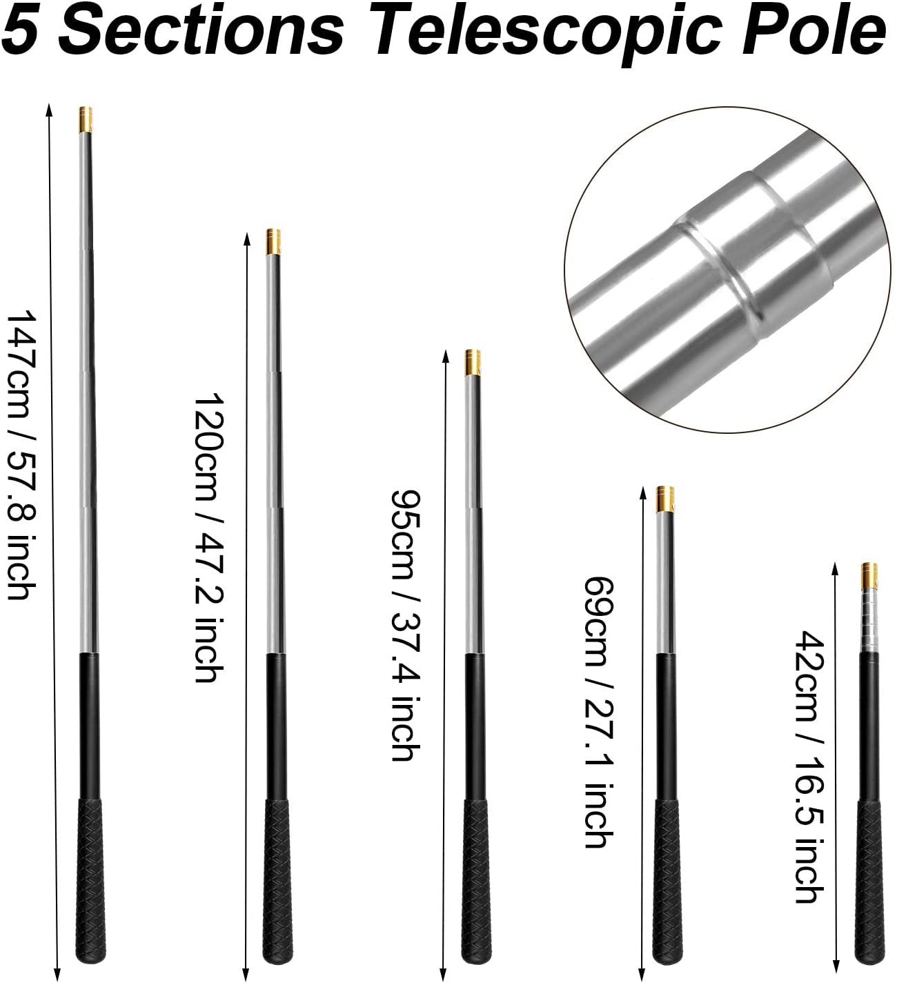 Mingjieus telescopic pole fully extended to 58 inches for extended reach
