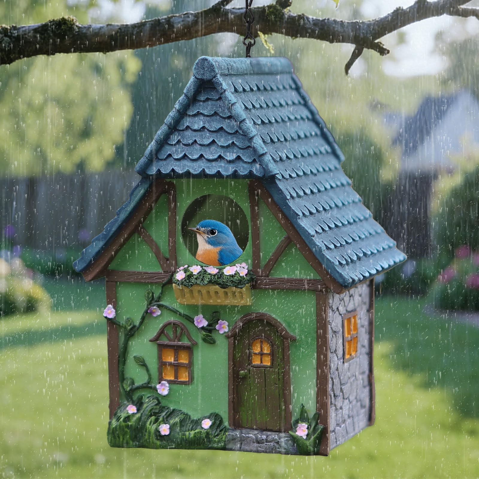 MINWOLF birdhouse hung in a garden scene attracting birds and enhancing yard aesthetics