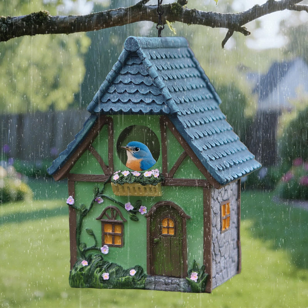 MINWOLF birdhouse hung in a garden scene attracting birds and enhancing yard aesthetics