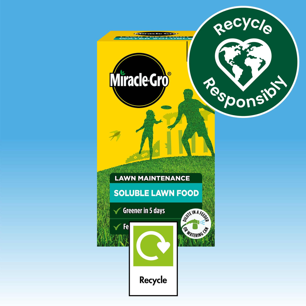 Miracle-Gro treated lawn in garden highlighting greener grass quickly
