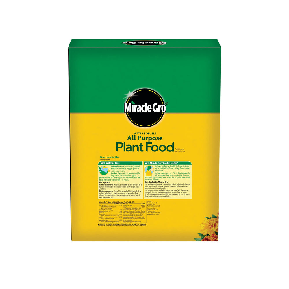 Miracle-Gro open tub showing granulated plant food texture and quantity