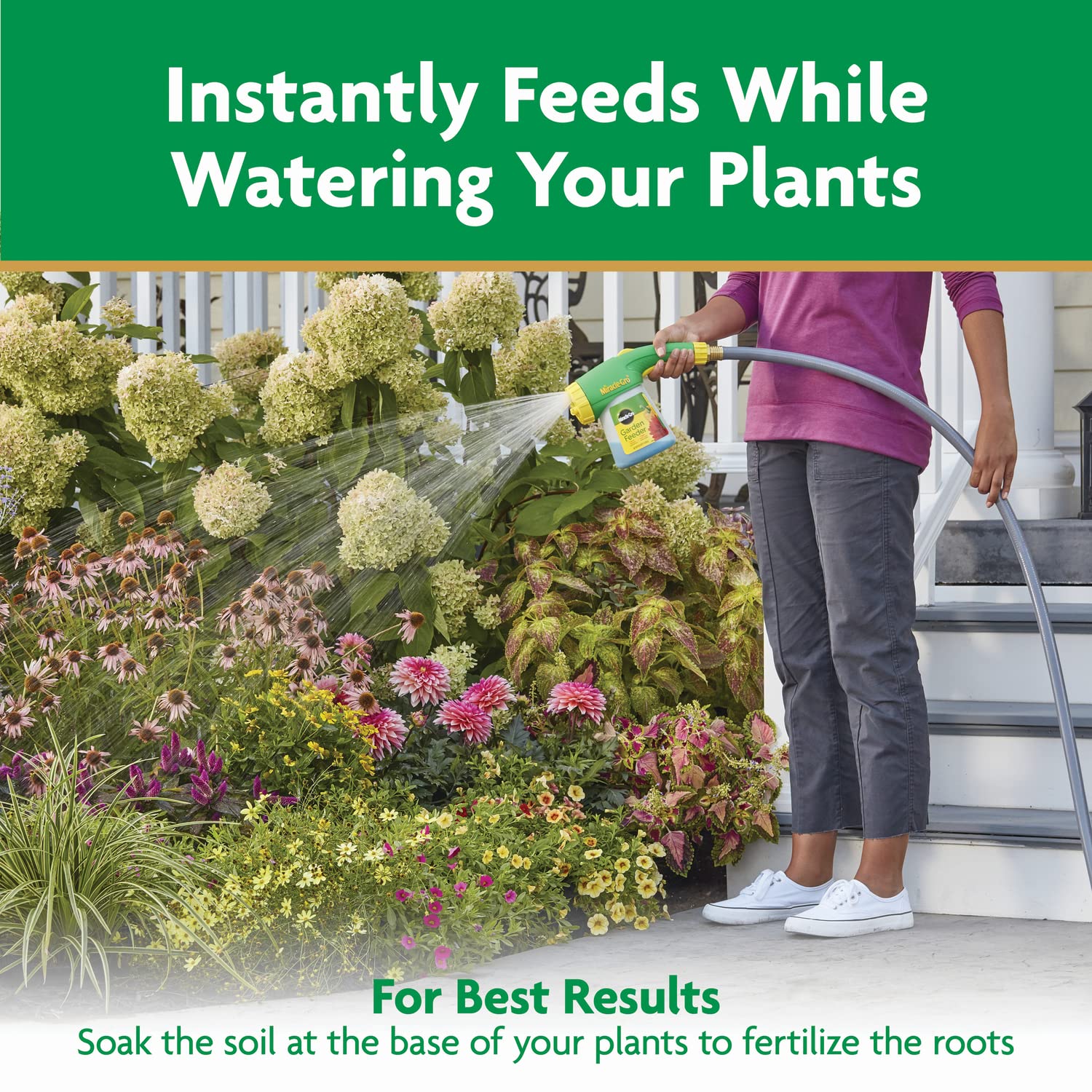 Miracle-Gro feeding vegetable garden to support crop growth