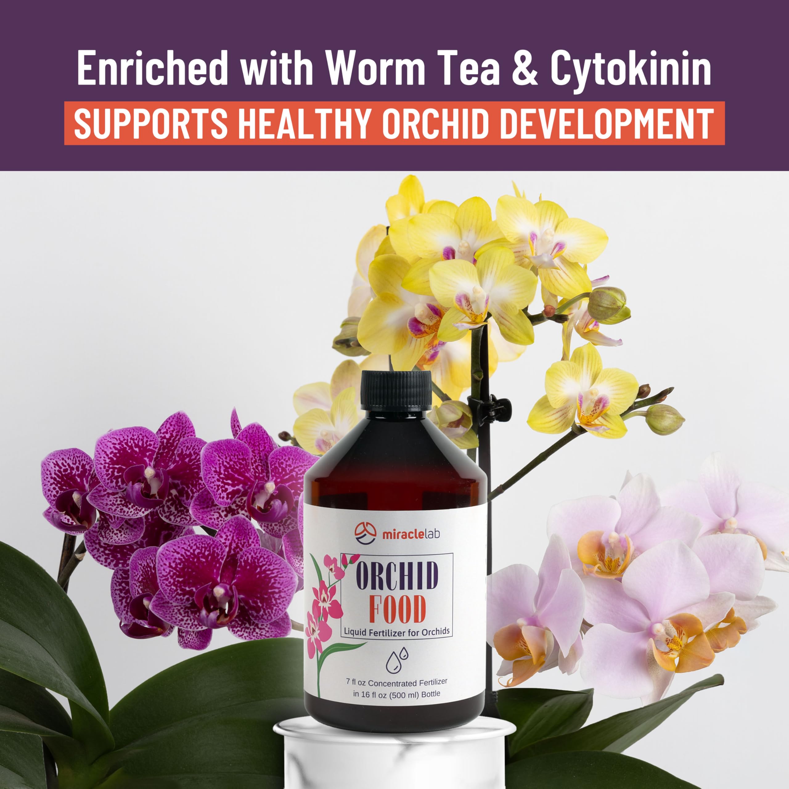 Miracle Lab next to orchid pot to show 3.4 oz size and compact storage