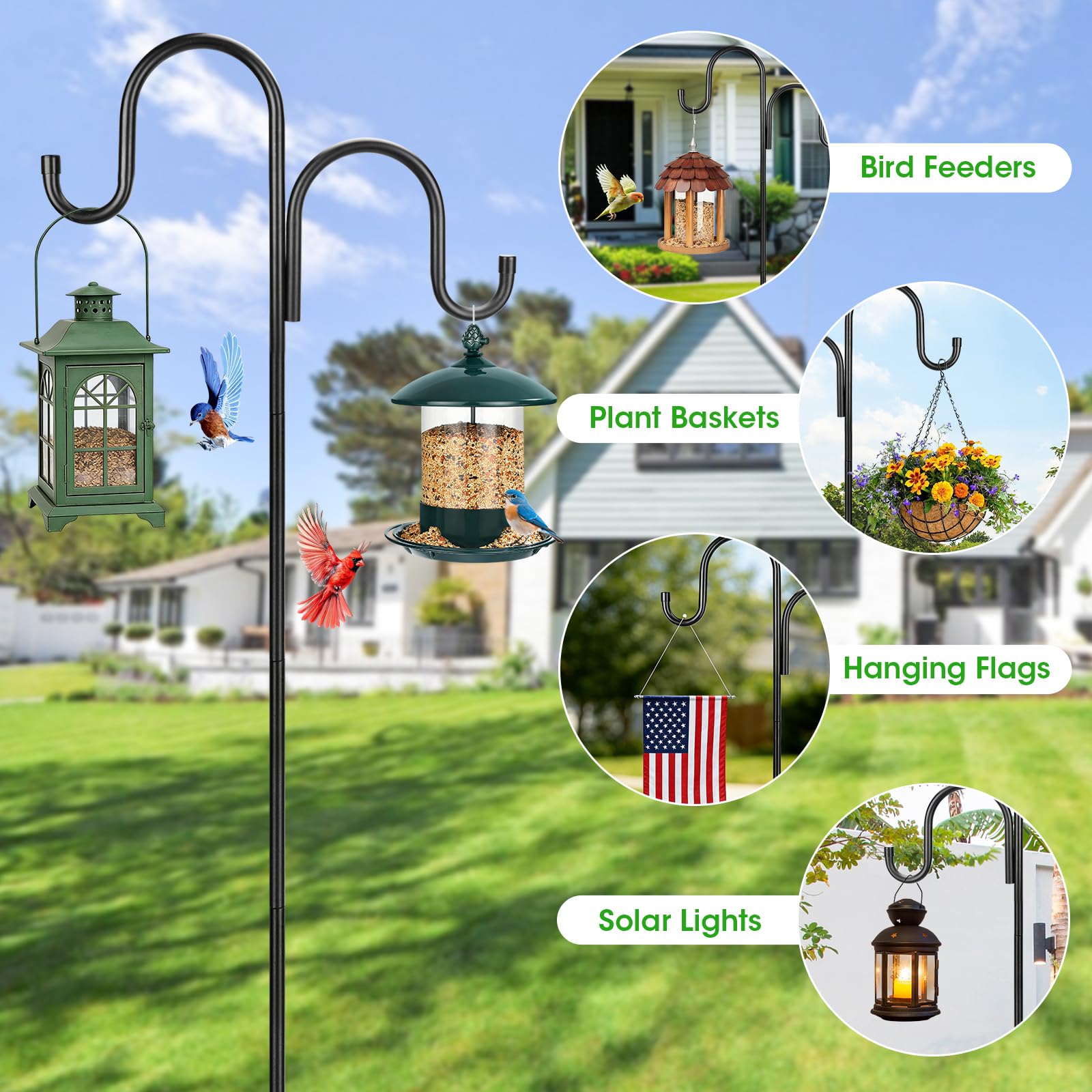 MIUVIBENI in garden with bird feeder showing secure support for feeders benefit