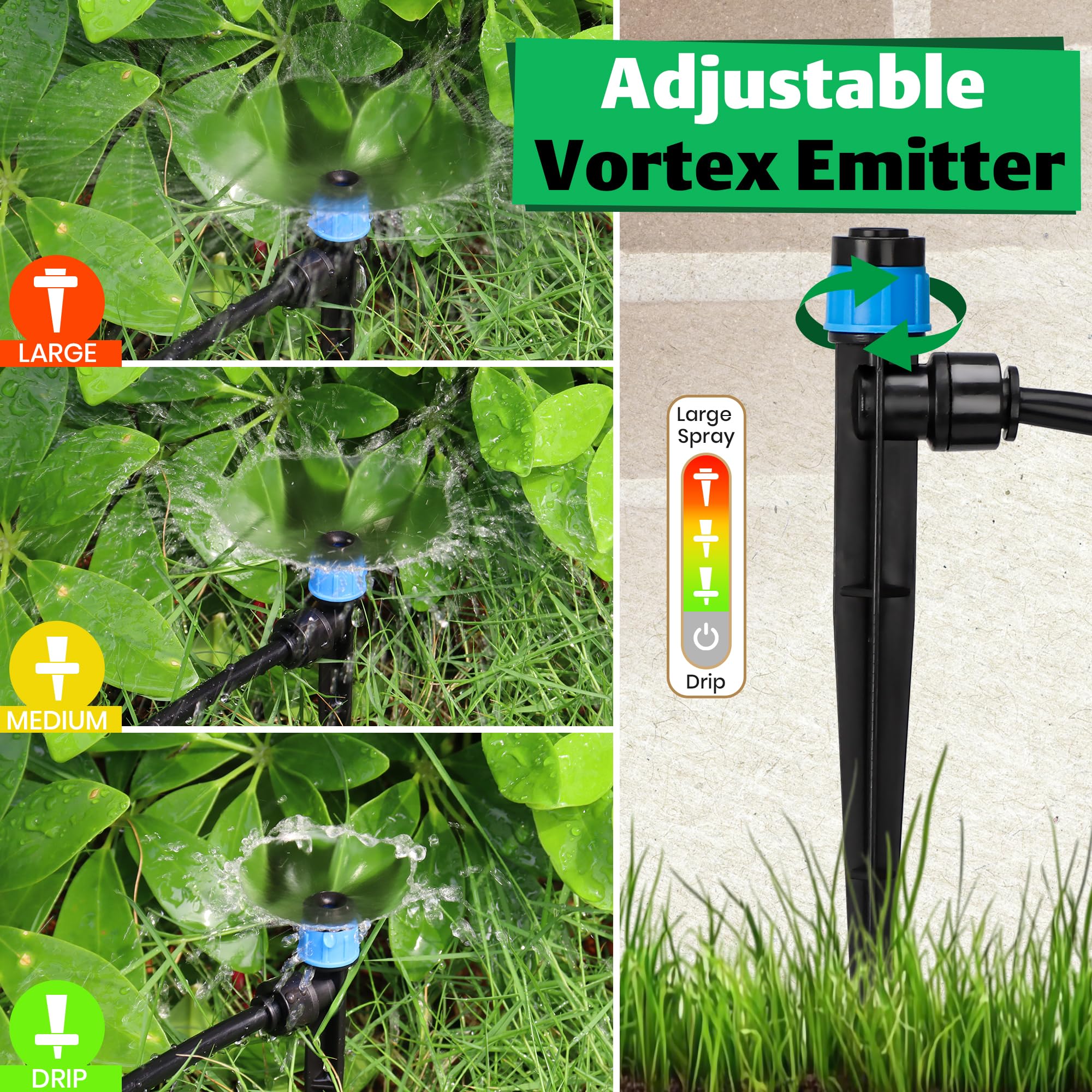 MIXC emitter beside ruler showing 5.2-inch stake scale benefit