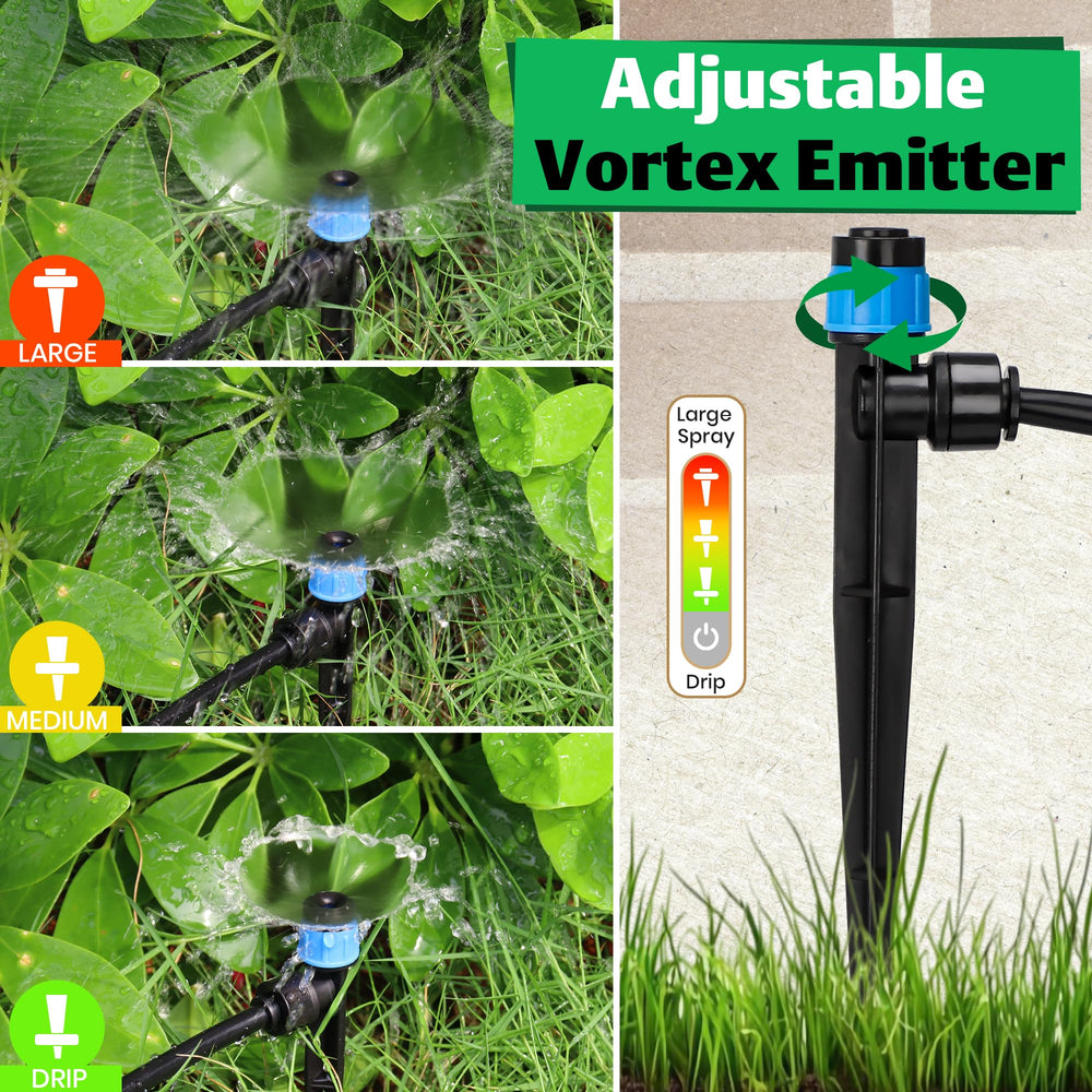 MIXC emitter beside ruler showing 5.2-inch stake scale benefit