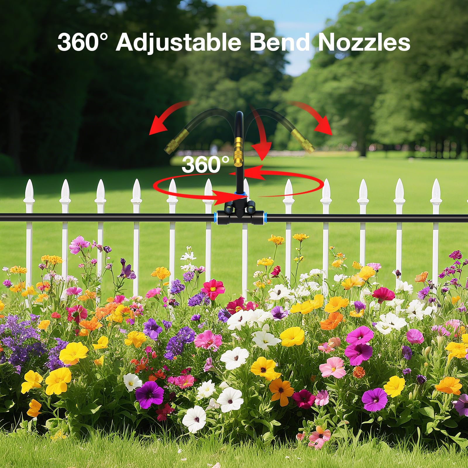MIXC nozzle misting a potted plant to reduce water waste