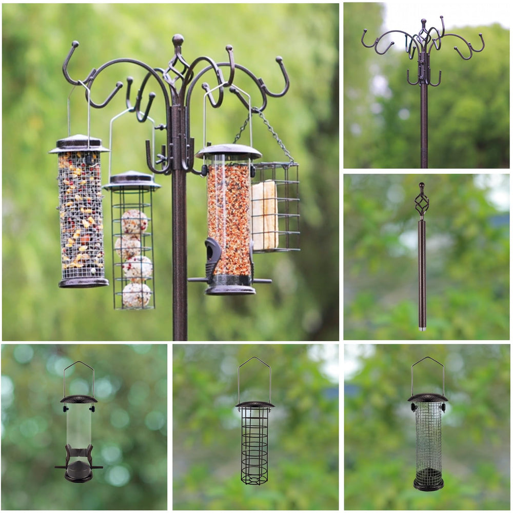 MIXXIDEA feeding station in backyard with birds visiting during daylight