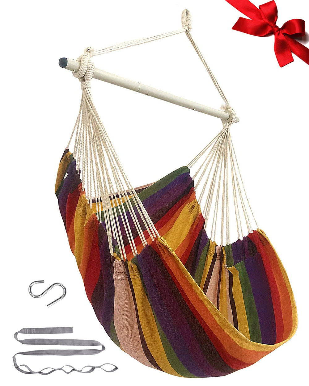 MIZTLI front view of hammock chair showing roomy seat and stable bar benefit comfort