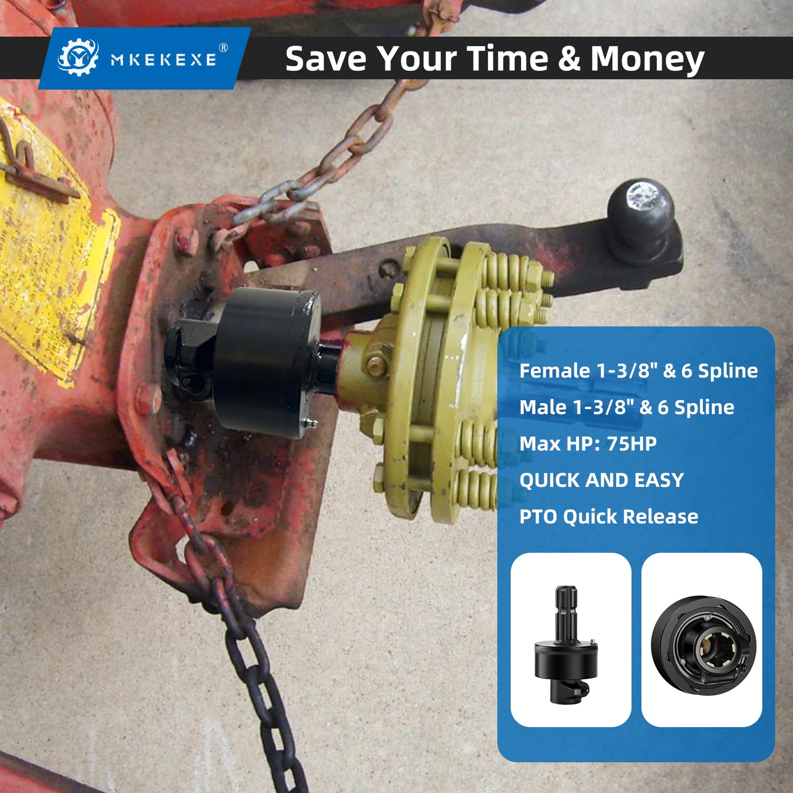Mkekexe installed on tractor shaft demonstrating easy hookup and safety