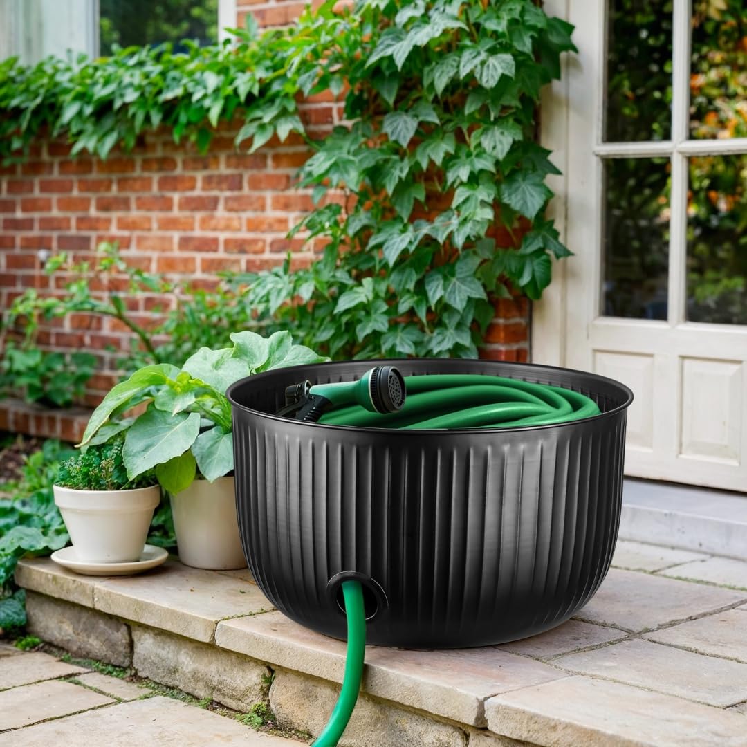 Monarch Abode placed on patio illustrating tidy hose organization