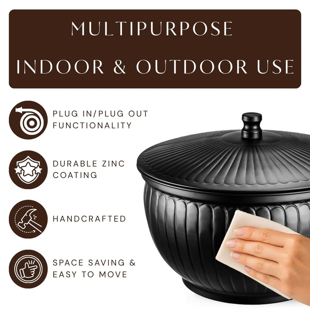 Monarch Abode beside standard hose showing scale and space-saving outdoor organization