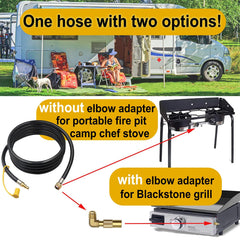 MONKEMON elbow adapter attached to Blackstone griddle for fast hookup