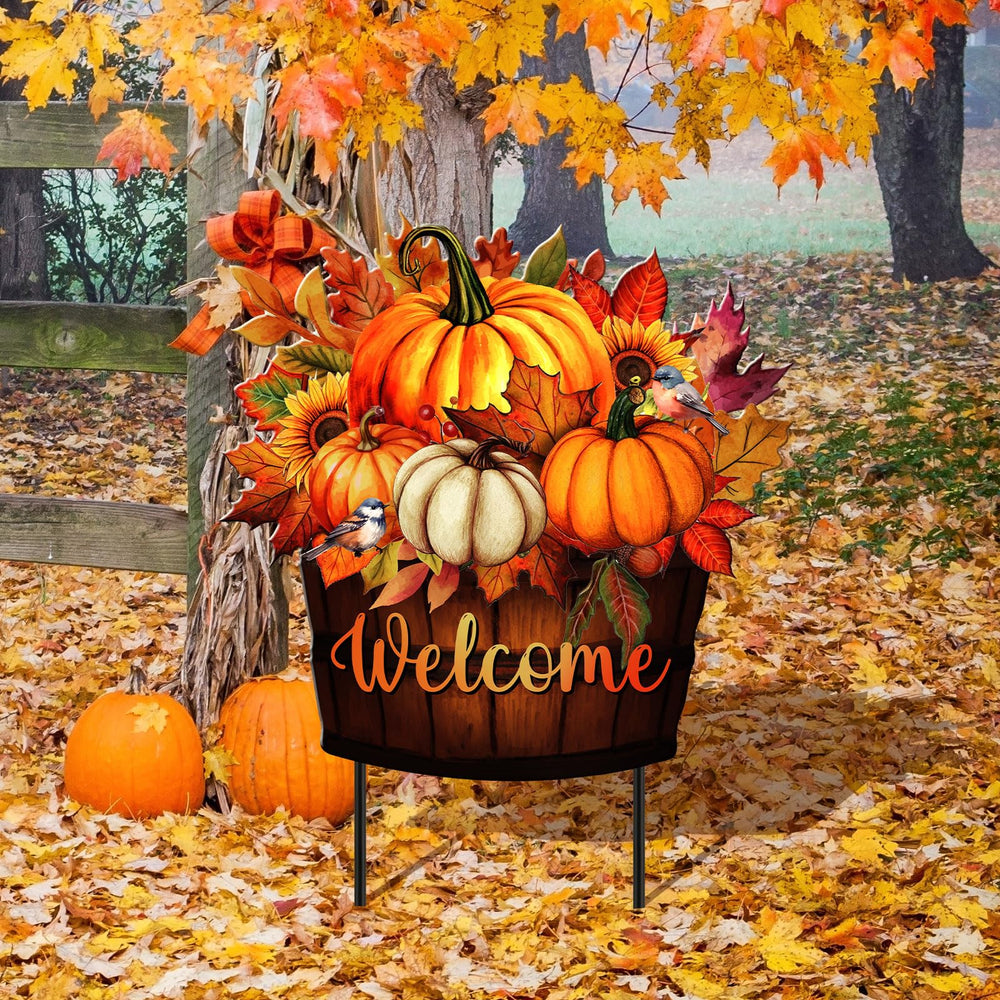 MorningRo front-facing bucket sign showing warm autumn welcome