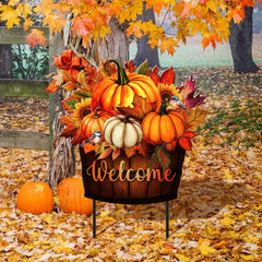 MorningRo front-facing bucket sign showing warm autumn welcome