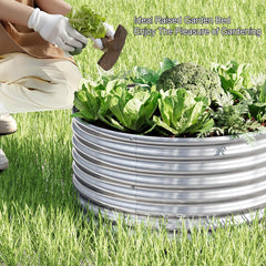Mostmahes round bed in use with lettuce and herbs demonstrating productive planting space