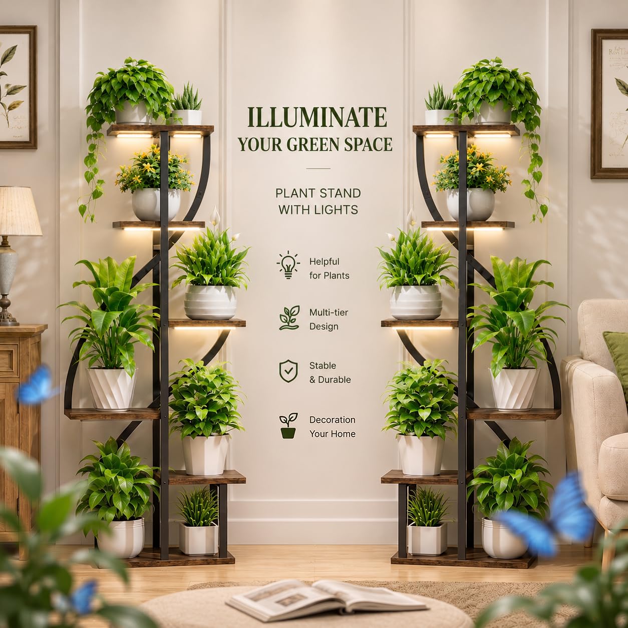 MOSTWOGO plant stand in living room showing decorative display benefit