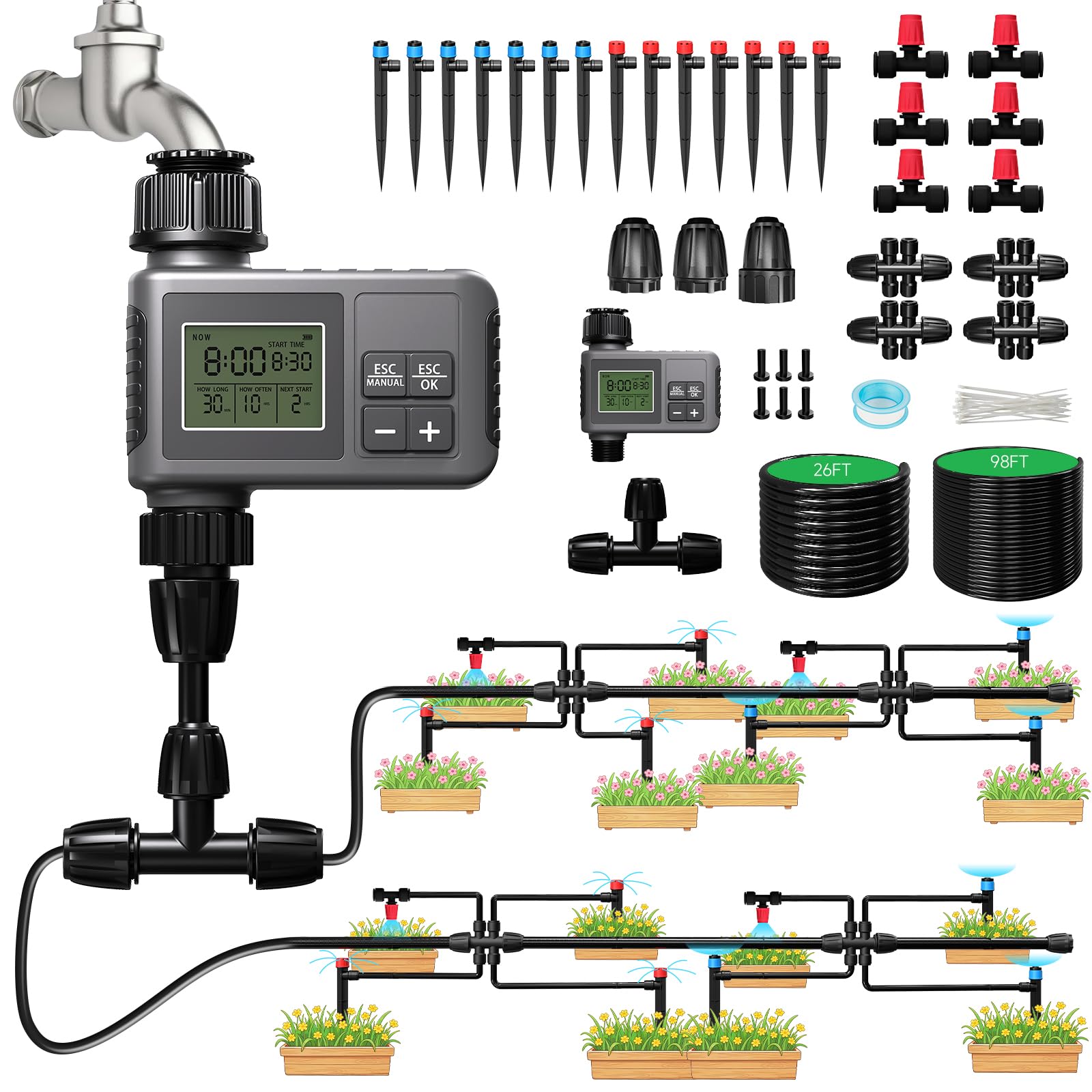 MQJIAZHI front packaging showing complete drip irrigation kit and benefits
